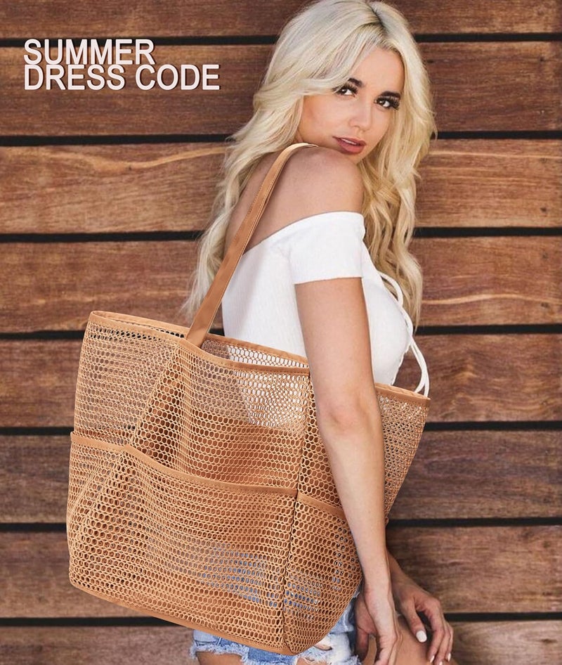 KALIDI BeachNylon Mesh Tote Bag, Casual Tote Bag Hobo Women Foldable MAX 23L Shoulder Bag For Beach Picnic Vacation - Image 5